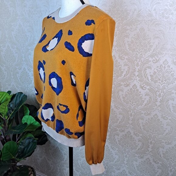 3.1 Phllip Lim Target Size Large Sweater Front Leopard Top Org/Blu/Crm EUC - Picture 6 of 12